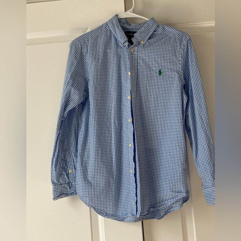 EUC Ralph Lauren blue and white gingham shirt